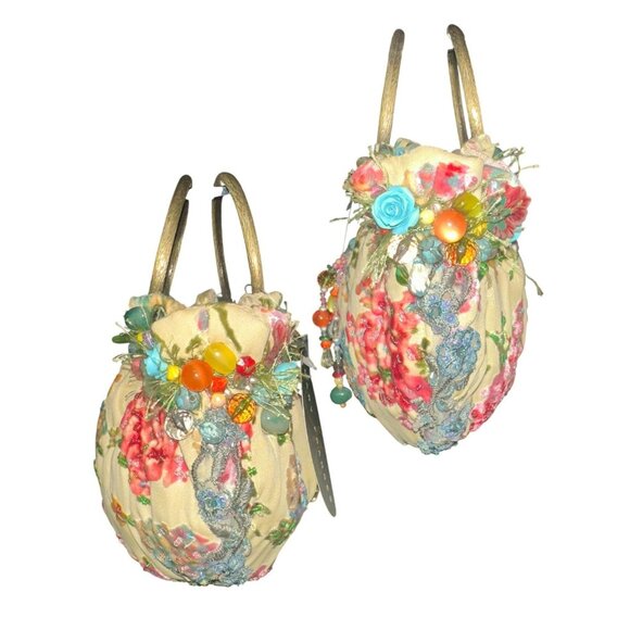 VTG Mary Frances Bag 824 Yellow Handmade Beaded Bouquet Top Handle Satchel NWT - Picture 5 of 9